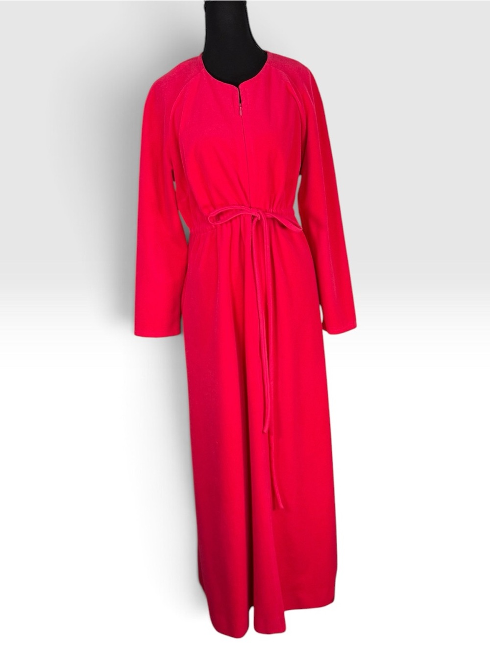 Vintage 80s Vanity Fair Hot Pink Maxi Robe Housecoat M USA Belted Full Length